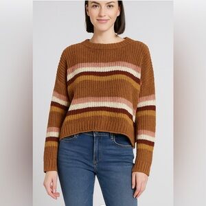 Pink Rose Striped Brown Sweater